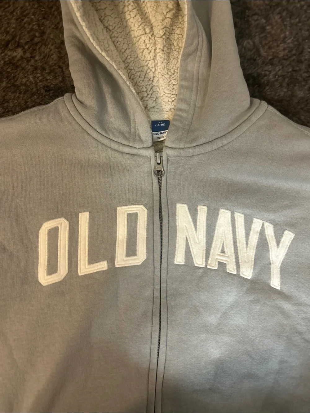 Old Navy Light Gray Kids Sherpa-Lined Zip-Up Hoodie